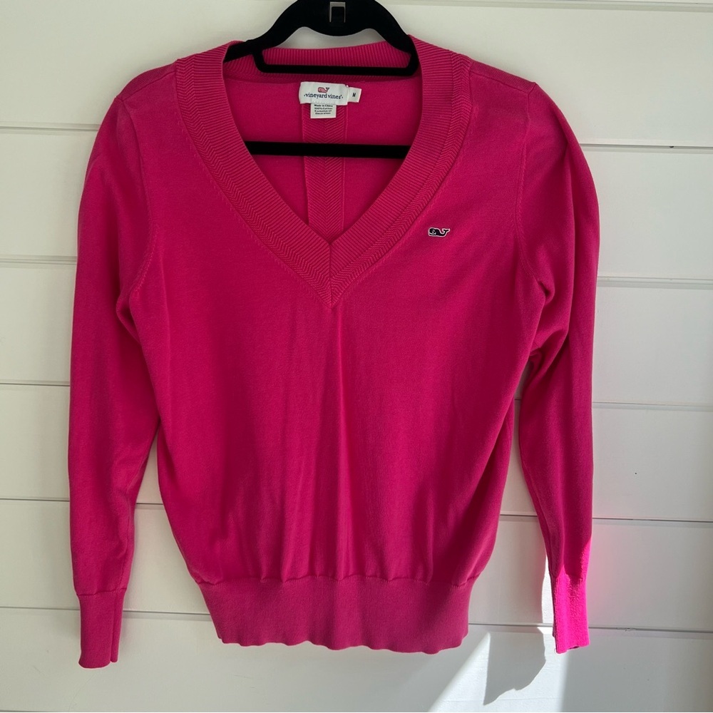 Vineyard Vines bright pink cotton vneck sweater